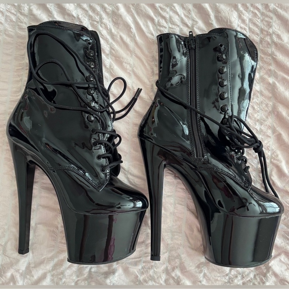 Pleaser Black Patent Platform Heels